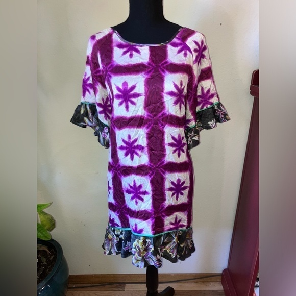 Anthropologie Coastal Cowgirl Blooms Hawaiian Chemise Boho tunic dress size Med - Picture 10 of 11